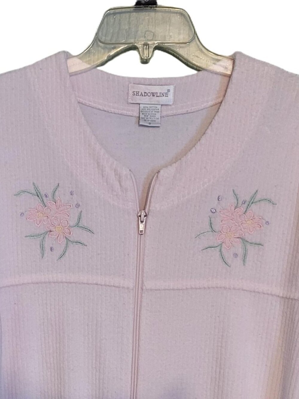 Shadowline Long Pink Robe Size Small Lightweight Short Sleeves Zip Front Pockets
